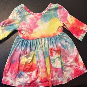 Mila & Rose Far Out Tie Dye 3/4 Sleeve Twirl Dress w/Pockets
